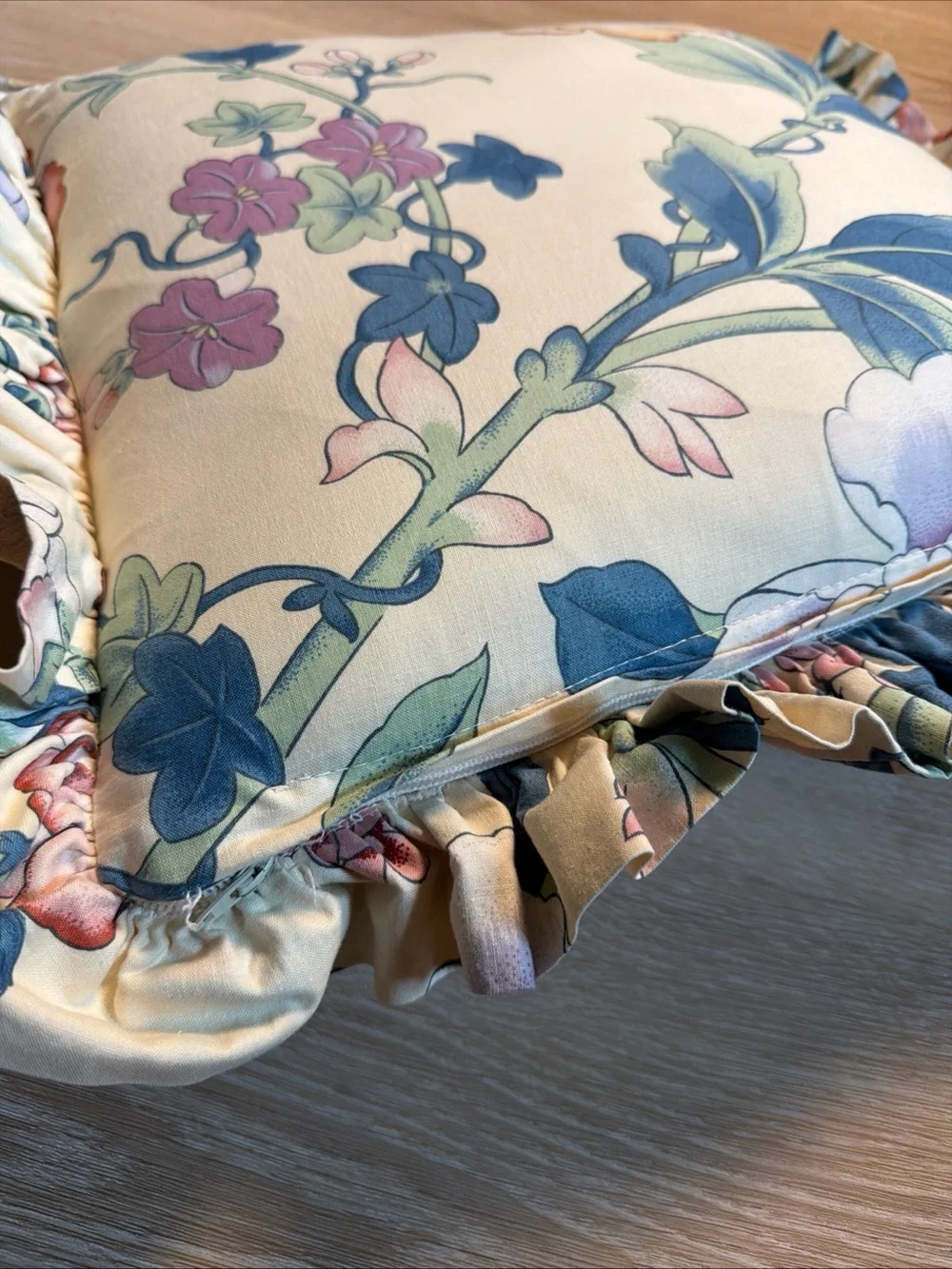 Vintage Handmade Waverly Style Floral Throw Pillows Cottagecore Shabby Ruffled